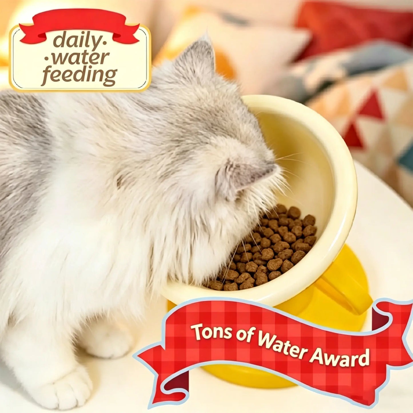 UFORU Adjustable Tilted Ceramic Pet Food Bowl - Trophy Shaped, Neck-Friendly, Anti-Slip Design for Cats and Small to Medium Dogs