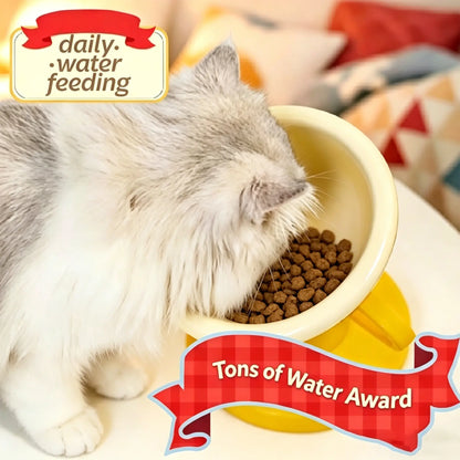 UFORU Adjustable Tilted Ceramic Pet Food Bowl - Trophy Shaped, Neck-Friendly, Anti-Slip Design for Cats and Small to Medium Dogs