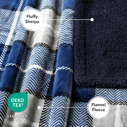Reversible Waterproof Pet Blanket for Small Dogs and Cats, 29" x 40", Light Grey Plaid, 460 GSM Sherpa Fleece, Pee-Proof Furniture Protector for Couch, Sofa, Kennel, and Crate, Machine Washable