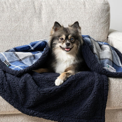 Reversible Waterproof Pet Blanket for Small Dogs and Cats, 29" x 40", Light Grey Plaid, 460 GSM Sherpa Fleece, Pee-Proof Furniture Protector for Couch, Sofa, Kennel, and Crate, Machine Washable